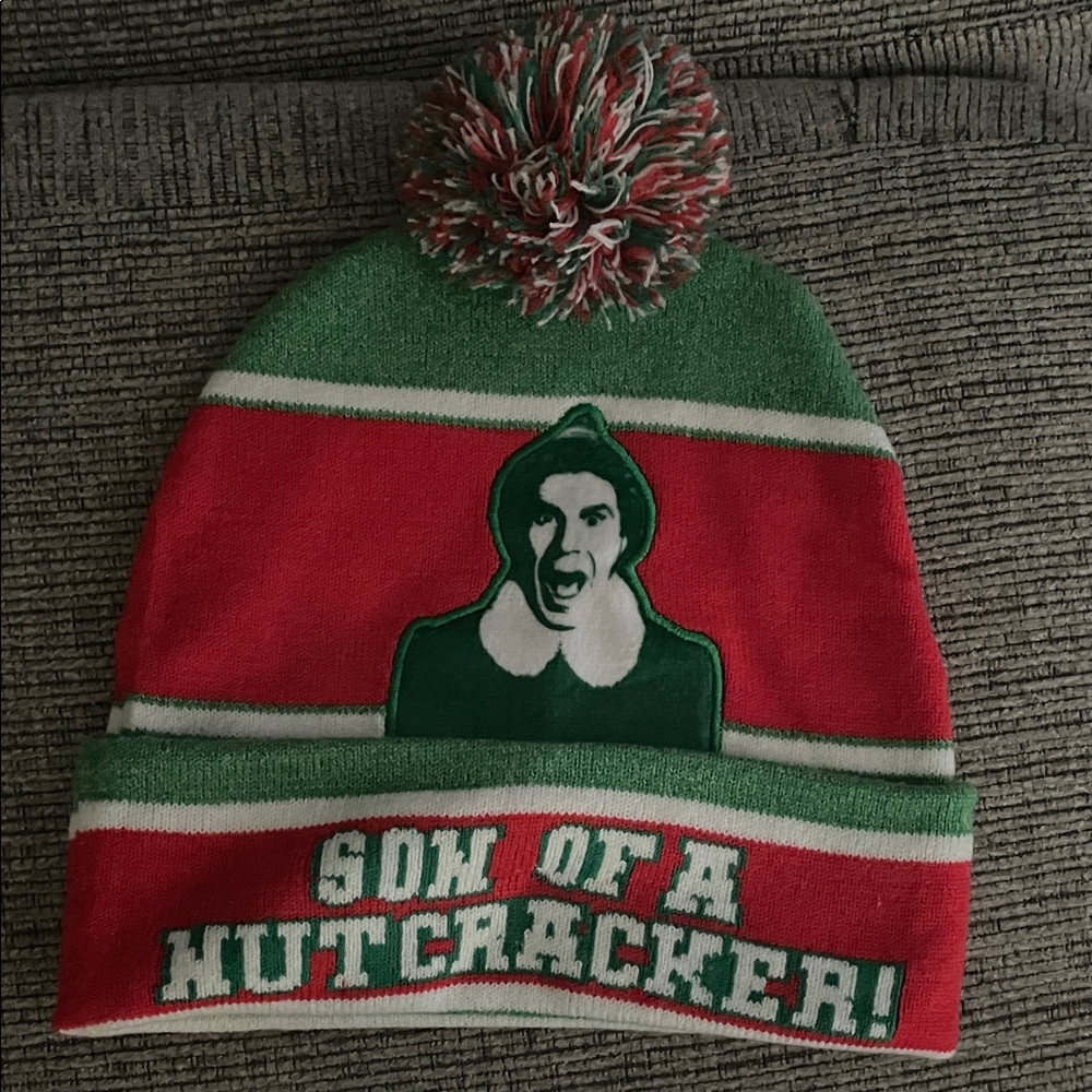 Elf Christmas Toboggan Green and Red Knit Beanie with Pom Pom perfect holidays